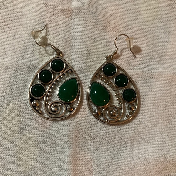 Jewelry - Artisan Silver and Green Swirl Earrings